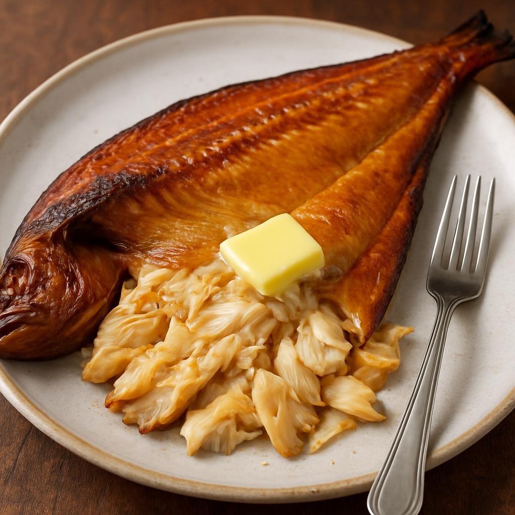 Entree: United Kingdom – Scotland Highlands – Arbroath Smokie (Whole hot-smoked haddock with a pronounced oak smoke, served hot and flaked with butter) recipe