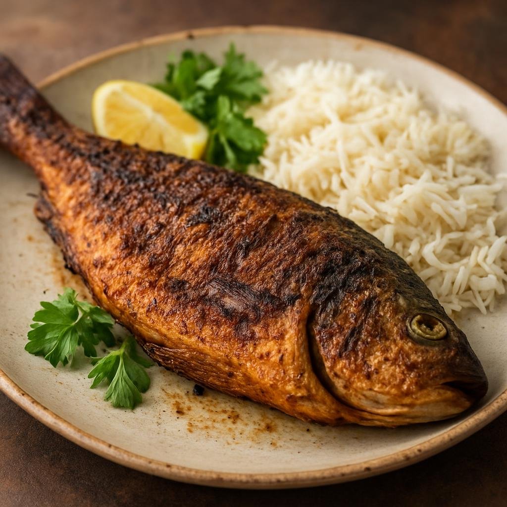 Entree: Iran – Persian Gulf Coast – ماهی دودی ➤ Māhī Dūdī (Smoked fish prepared Persian Gulf style, lightly spiced and finished over coals or stovetop smoke) recipe