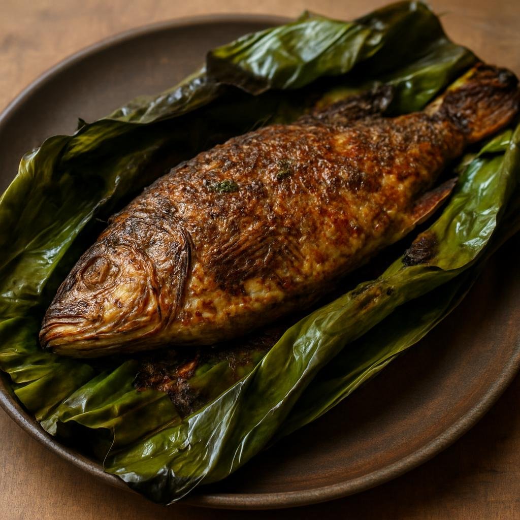 Entree: Philippines – Visayas – Tinuom (Banana-leaf-wrapped seasoned whole fish roasted or baked until steamed and smoky) recipe