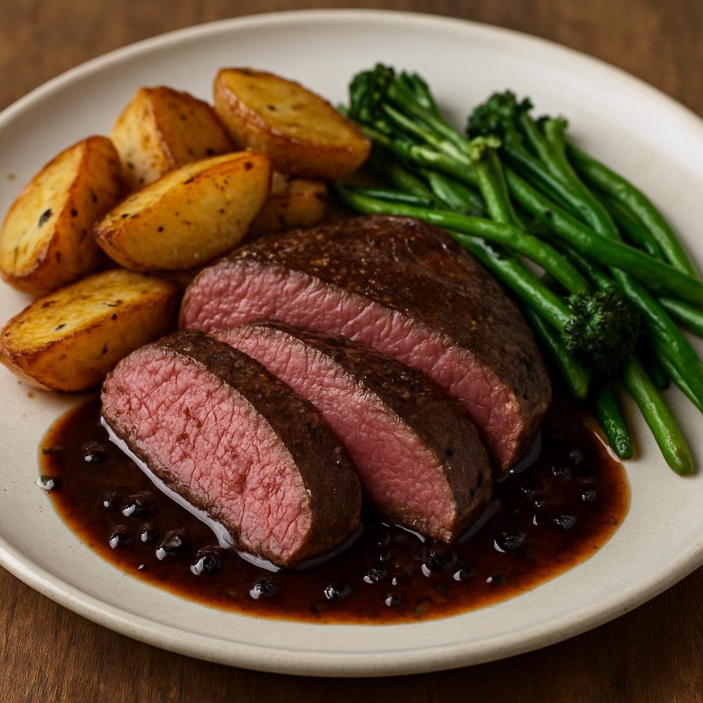 Entree: Australia – Tasmania – Kangaroo Fillet (Pan-seared lean kangaroo fillets with a simple pan sauce highlighting Tasmanian native pepperberry) recipe