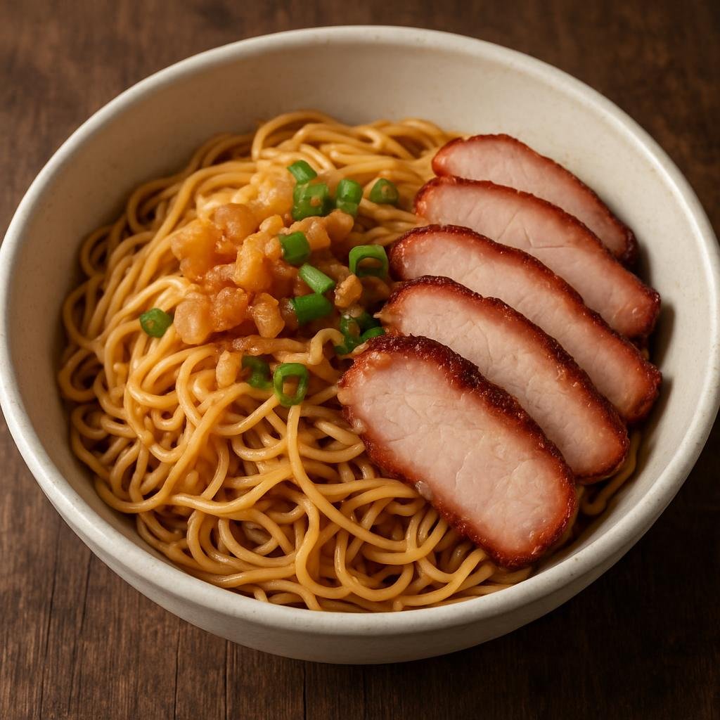 Entree: Malaysia – Sarawak – Kampua Mee (Sarawak Chinese tossed wheat noodles with pork lard and sliced roasted pork) recipe