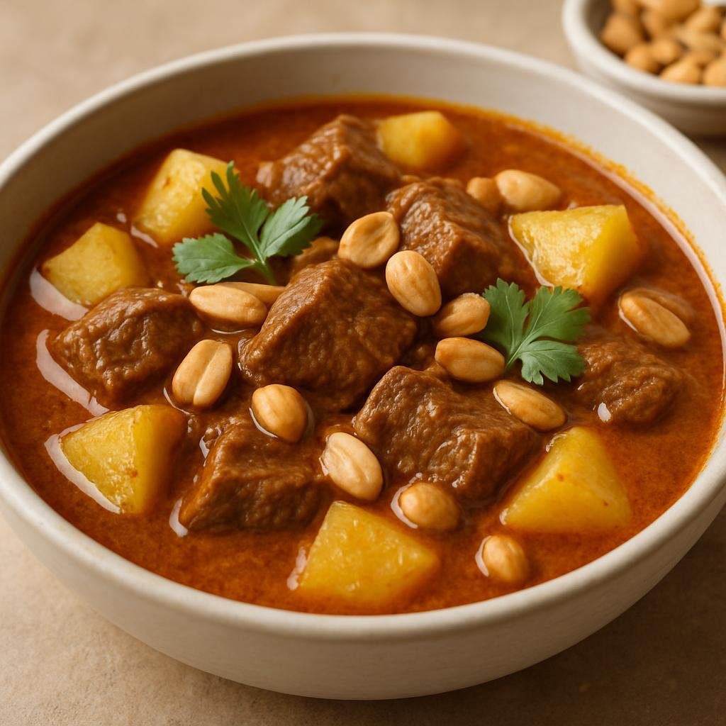 Entree: Thailand – Thai Muslim Cuisine – แกงมัสมั่นเนื้อ ➤ Kaeng Matsaman Neua (Thai Muslim-style Massaman beef curry with tender beef, potatoes, coconut milk, and roasted peanuts) recipe