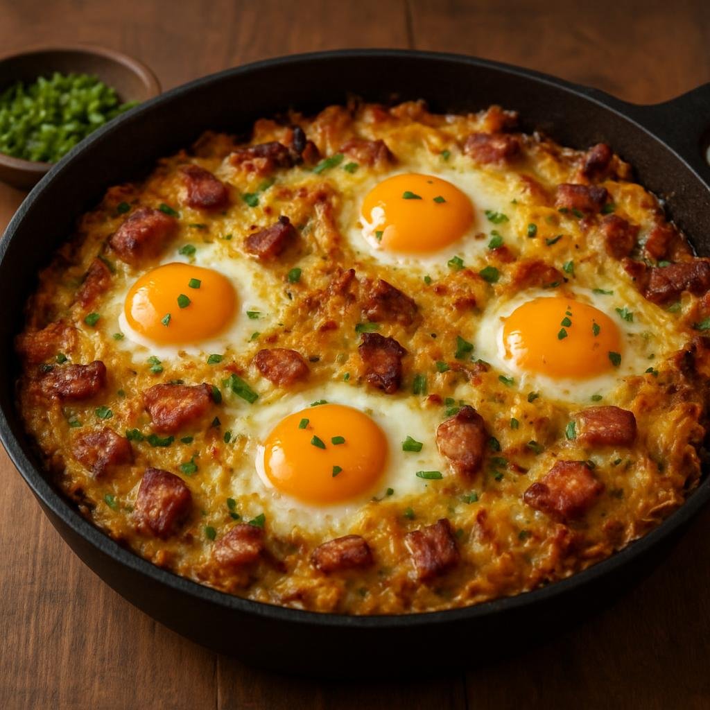 Entree: Germany – Saarland – Dibbelabbes (Hearty Saarland casserole of grated potatoes, smoked pork, and eggs, pan-fried and baked) recipe
