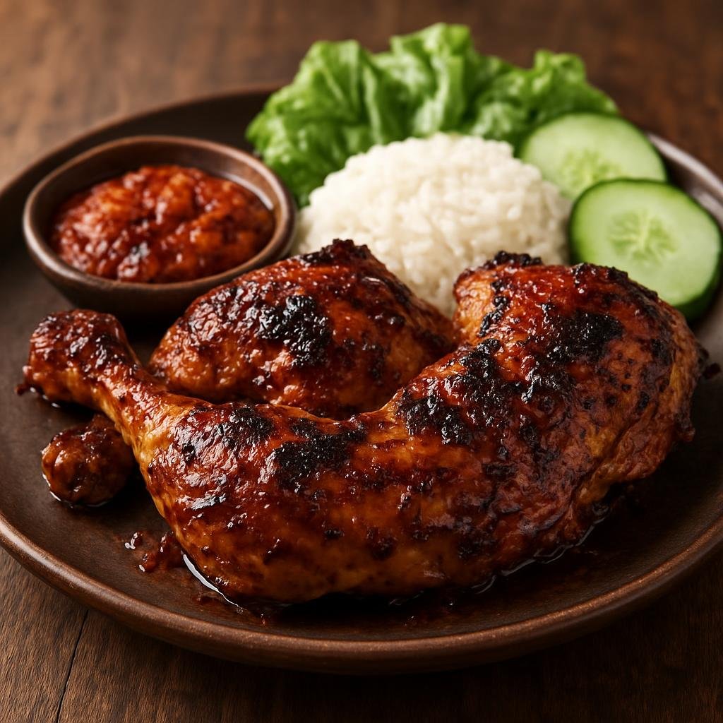 Entree: Indonesia – Indonesian Muslim Festival Cuisine – Ayam Bakar (Indonesian grilled chicken marinated and glazed with a sweet-spicy coconut and kecap manis sauce) recipe
