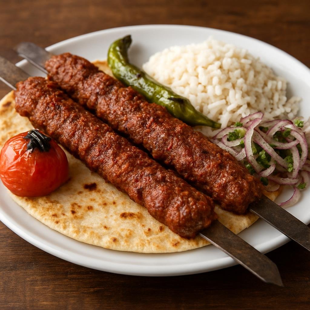 Entree: Turkey – Southeastern Anatolia – Adana Kebabı (Hand-minced spicy lamb kebab grilled on long flat skewers, a specialty of Adana in southeastern Turkey) recipe