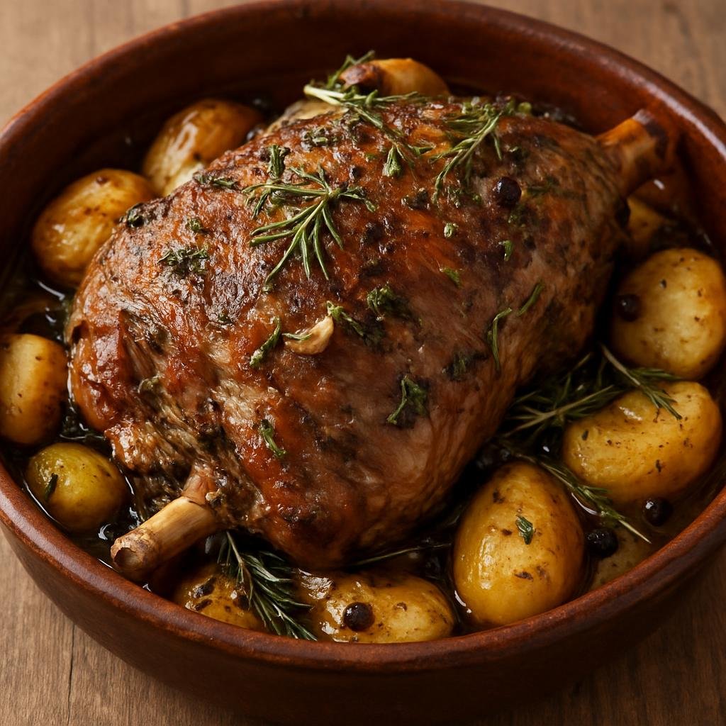 Entree: France – Corsica – Agneau Corse (Roasted Corsican lamb seasoned with local herbs, garlic, and juniper) recipe