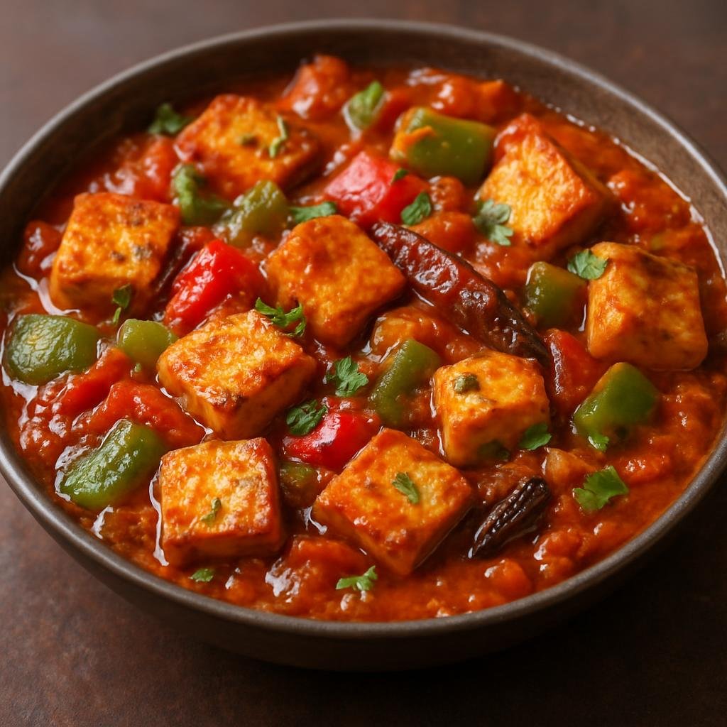 Entree: India – Delhi & NCR – कड़ाही पनीर ➤ Kadhai Paneer (A North Indian stir-fry of fresh cottage cheese cubes cooked with bell peppers, tomatoes and toasted whole spices) recipe