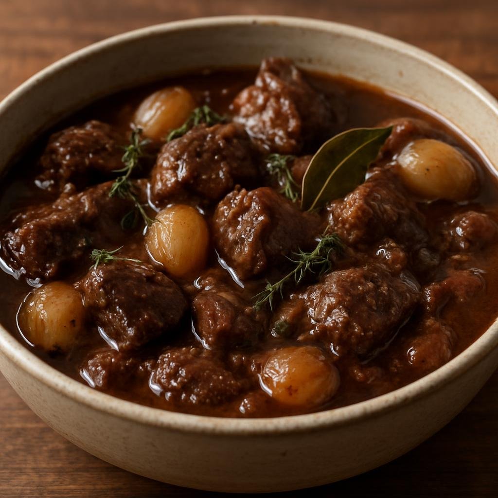 Entree: France – Corsica – Stufatu (Corsican slow-braised beef stew flavored with onions, red wine, and herbs) recipe