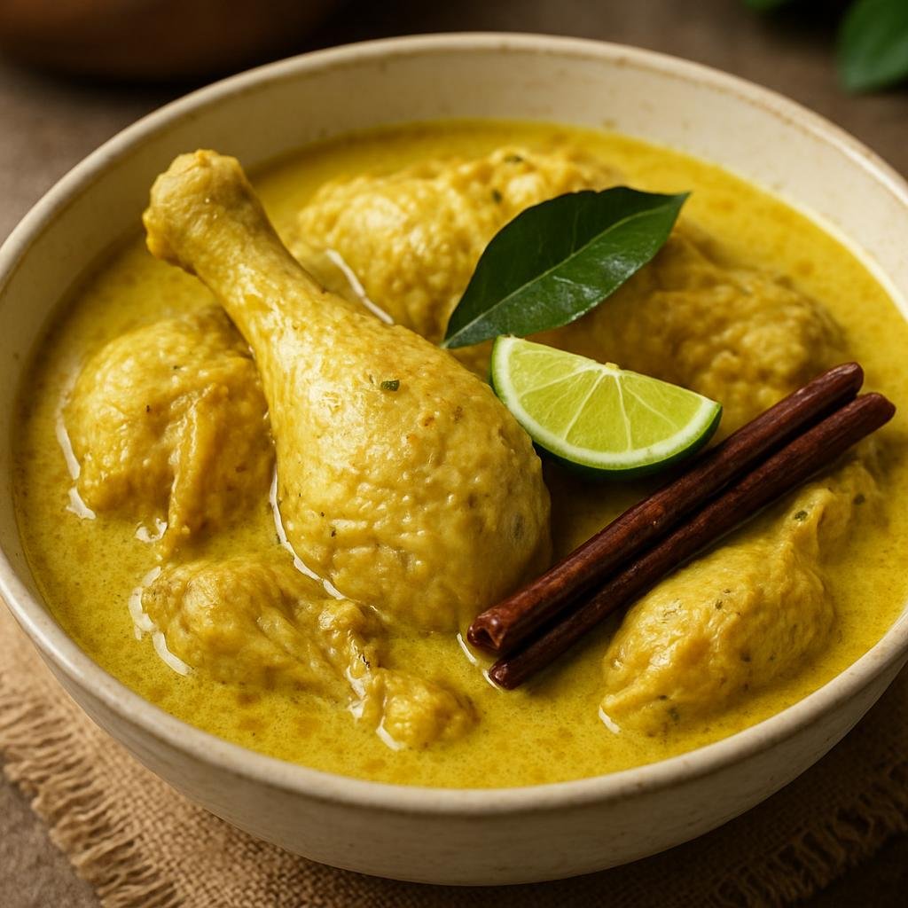 Entree: Indonesia – Indonesian Muslim Festival Cuisine – Opor Ayam (Indonesian coconut milk–braised chicken seasoned with an aromatic spice paste traditionally served at festive meals) recipe