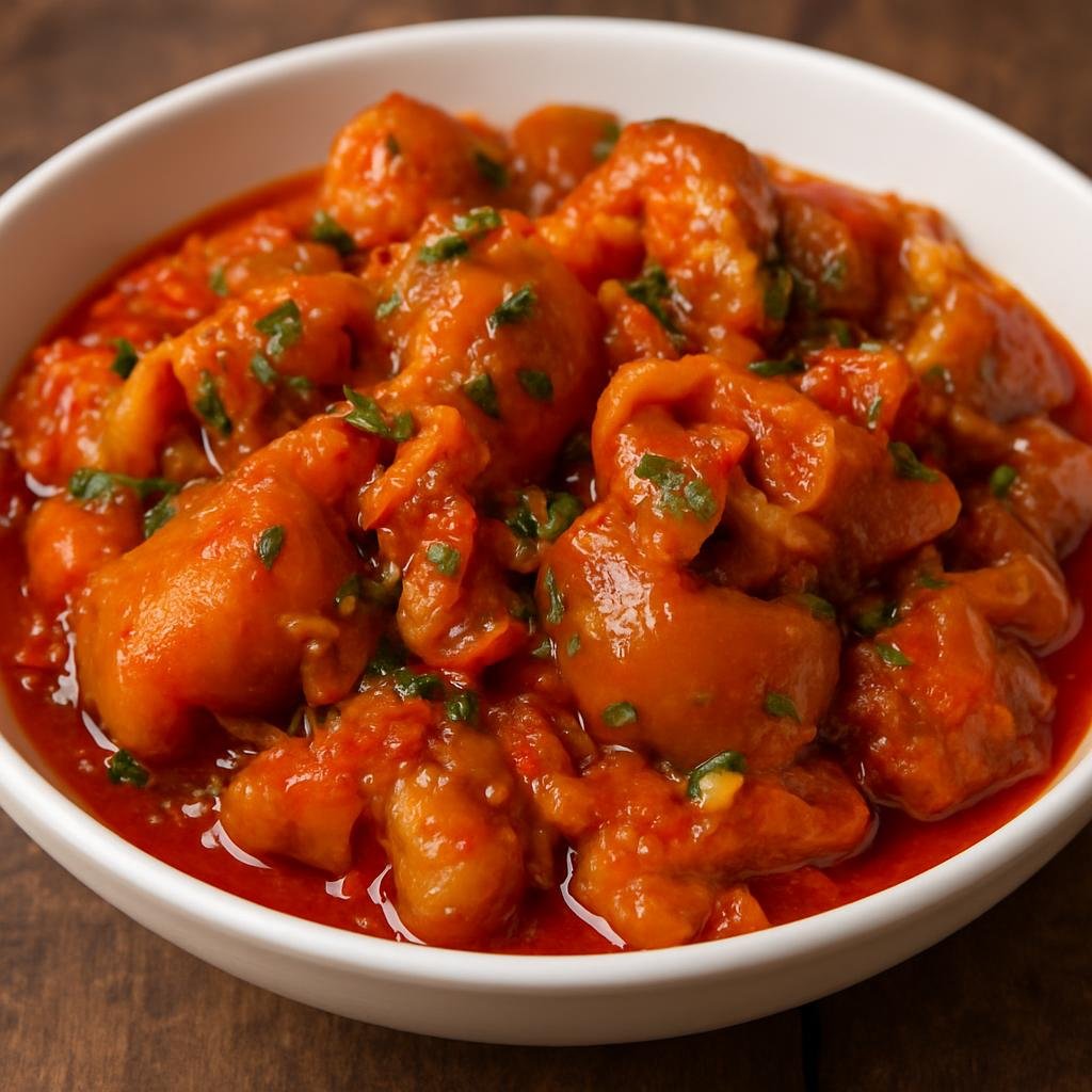 Entree: Nigeria – Nigerian Party Food – Nkwobi (Spicy Nigerian cow-foot dish dressed in seasoned red palm oil) recipe