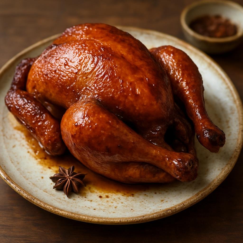 Entree: China – Henan – 五香烤鸡 ➤ Wǔxiāng kǎo jī (Whole chicken marinated in five-spice and aromatics then roasted until deeply browned with crisp skin) recipe