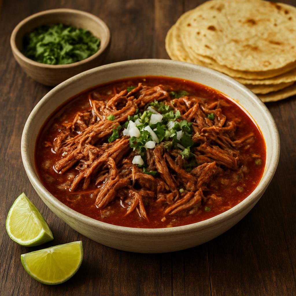 Entree: Mexico – Mexico City – Birria (Hearty spiced beef stew cooked until shreddable, served with its flavorful consommé and used for tacos) recipe