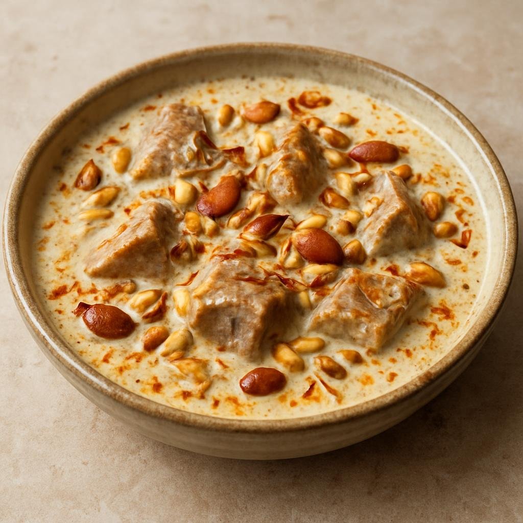 Entree: Iran – Shiraz / Fars – خورشت ماست ➤ Khoresht-e Mast (Yogurt-based lamb stew from Shiraz with saffron, sweet notes, and nuts) recipe