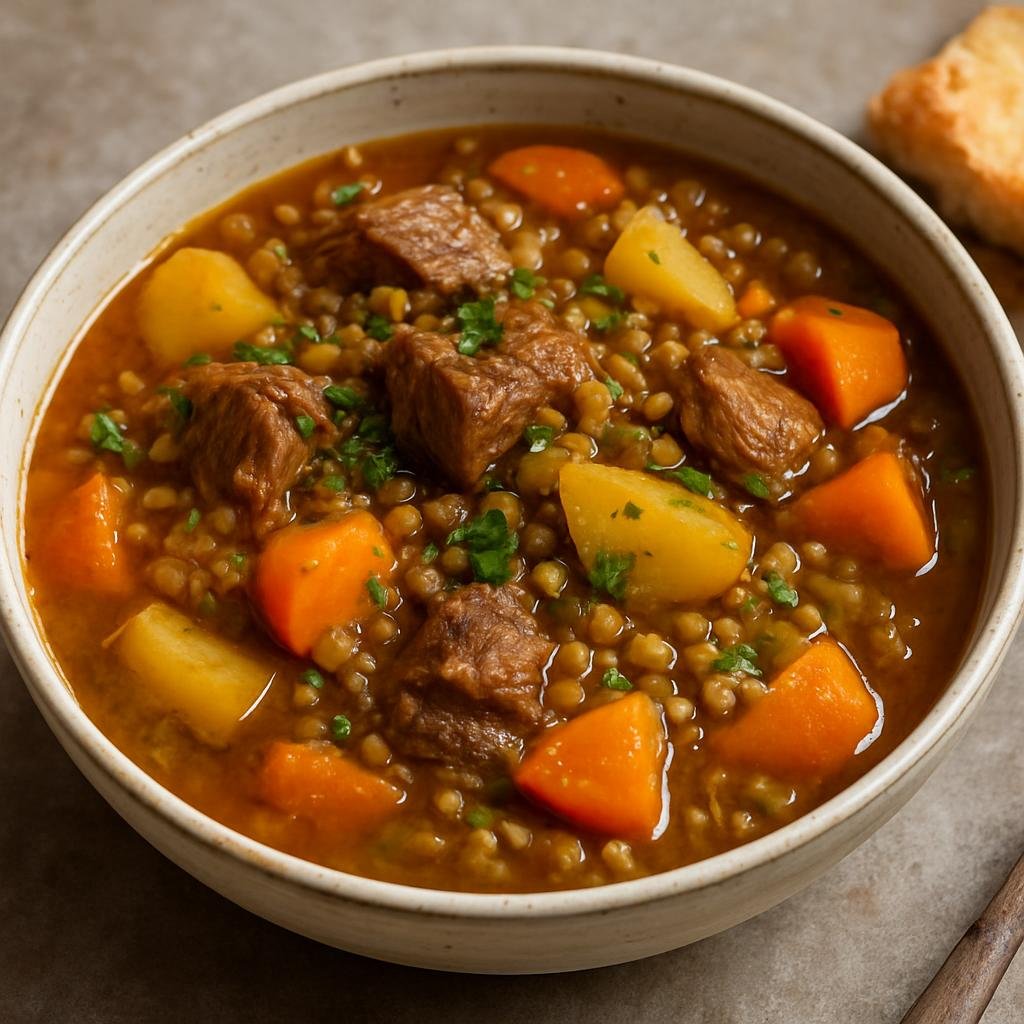 Entree: Argentina – Patagonia – Guiso de Lentejas Patagónico (Patagonian lentil stew with lamb and root vegetables) recipe