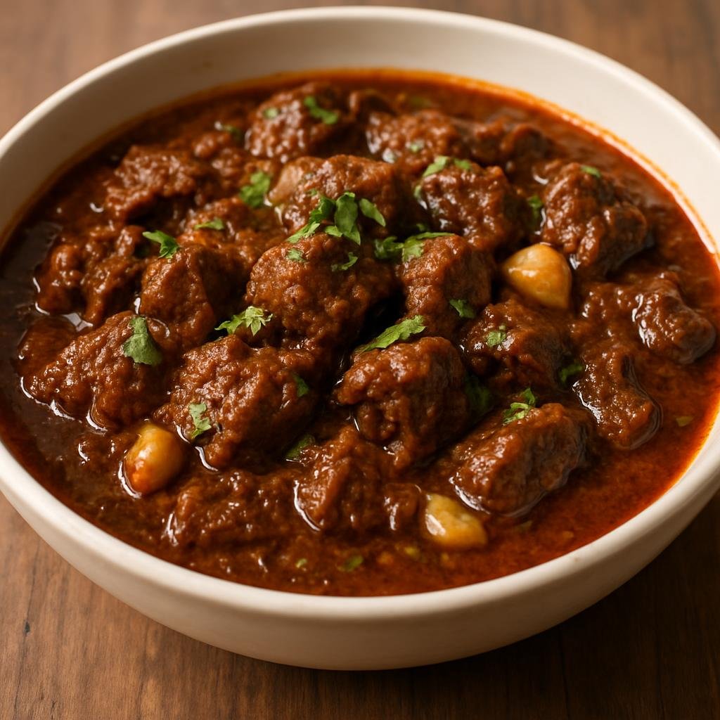 Entree: India – Goa – Beef Assado (Goan slow-braised beef in a tangy, garlicky vinegar-spiced sauce reflecting Portuguese influence) recipe