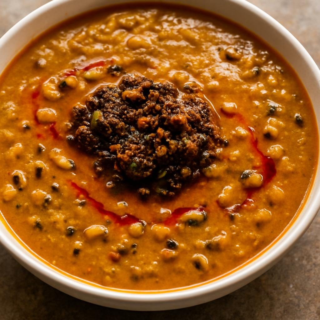 Entree: Nigeria – Yoruba Southwest – Gbegiri Soup (Pureed slow-cooked black-eyed pea soup seasoned with palm oil and traditional Yoruba condiments) recipe