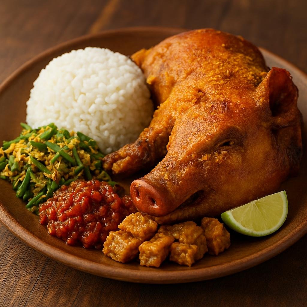Entree: Indonesia – Indonesian Street Food – Babi Guling (Balinese spit-roasted whole suckling pig seasoned with turmeric and a fragrant spice paste) recipe