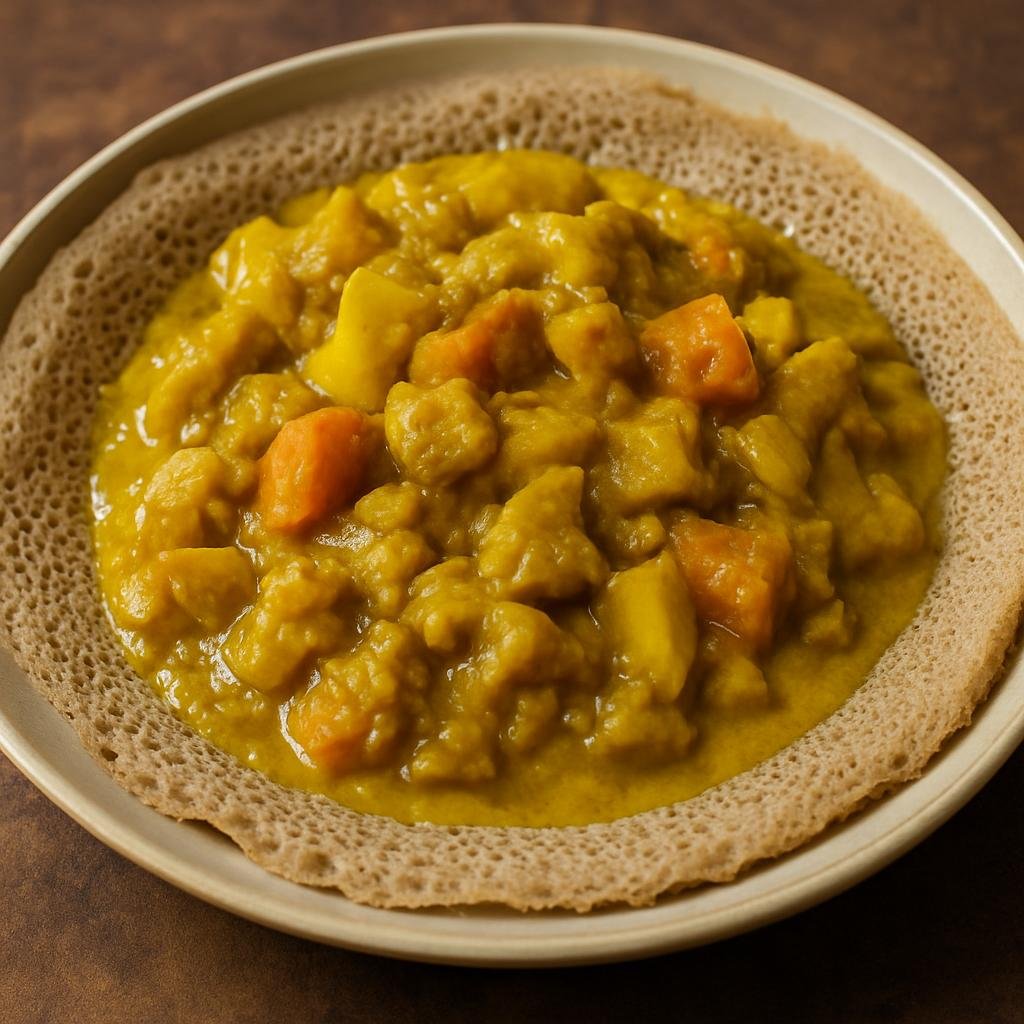 Entree: Ethiopia – Tigray – ኣልቻ ወጥ ➤ Alicha Wot (Mild Ethiopian stew of turmeric-seasoned vegetables and/or meat traditionally served with injera) recipe