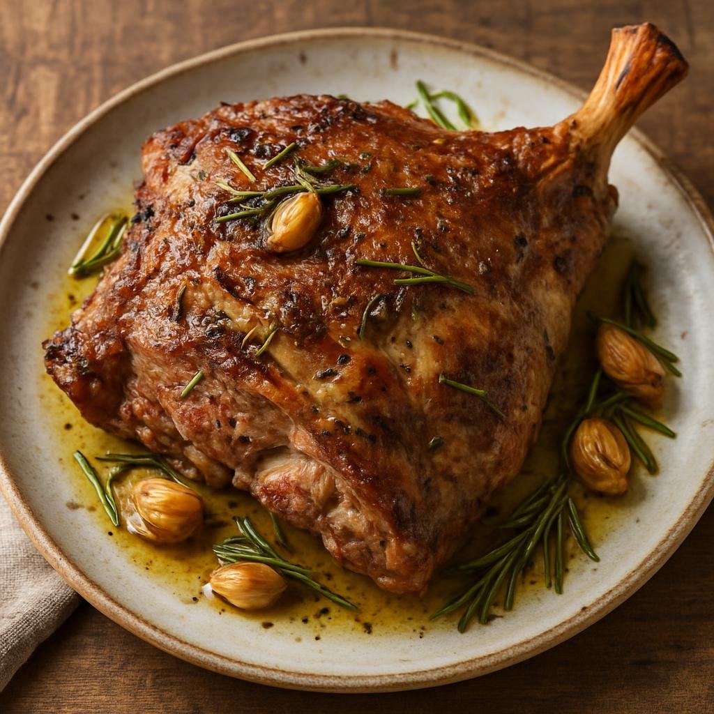 Entree: Spain – La Rioja – Cordero Asado (Slow-roasted bone-in lamb seasoned simply with garlic, olive oil, and herbs) recipe