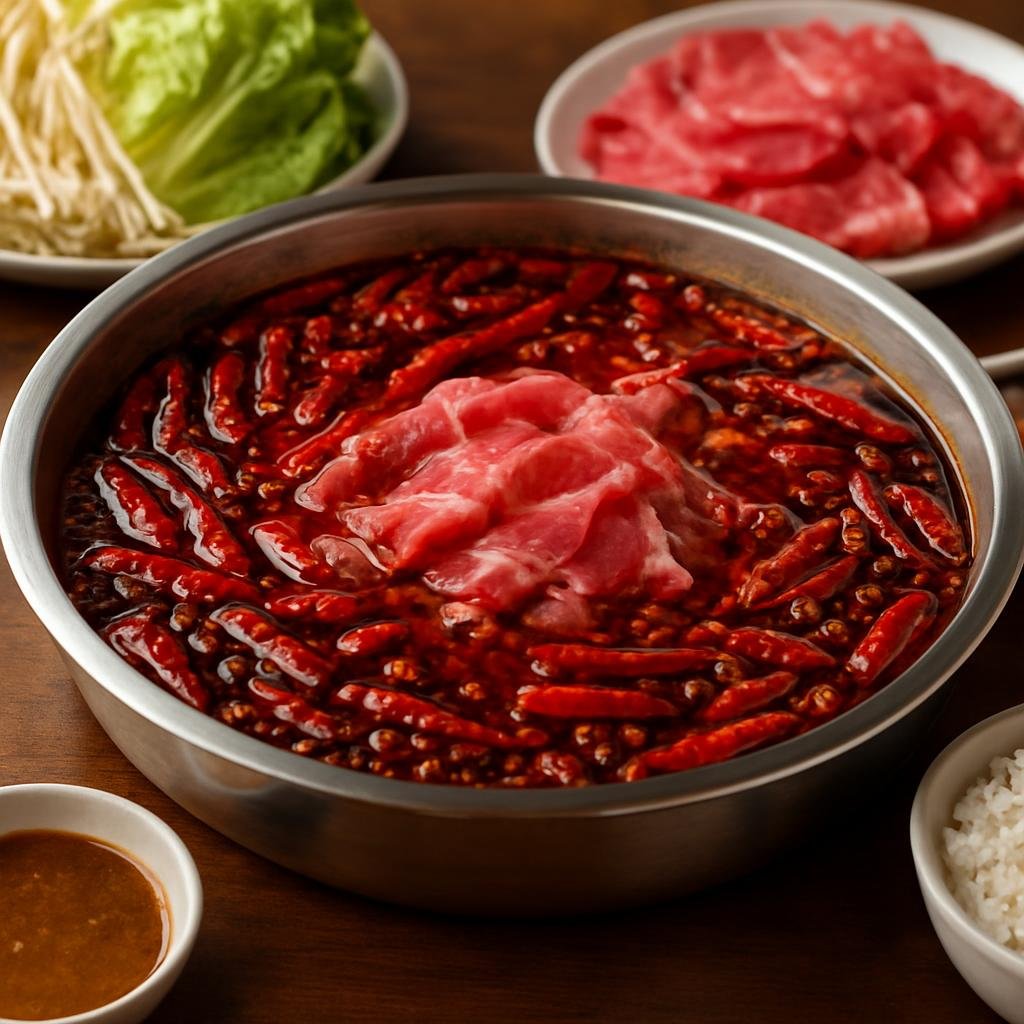 Entree: Canada – Toronto Multicultural – 四川火锅 ➤ Sìchuān huǒguō (Communal spicy Sichuan-style simmering broth for cooking thinly sliced meats and vegetables at the table) recipe