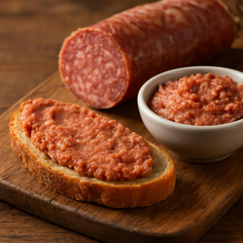 Entree: Italy – Marche – Ciauscolo (Spreadable smoked pork salami from the Marche region) recipe