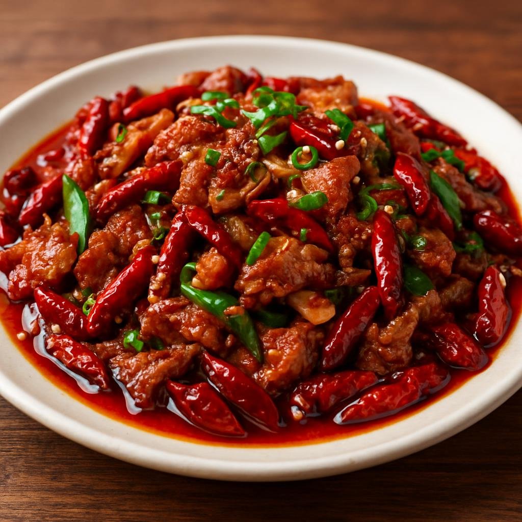 Entree: China – Hunan – 湘辣羊肉 ➤ Xiang la yangrou (Hunan-style stir-fried lamb cooked with dried and fresh chilies and aromatics) recipe