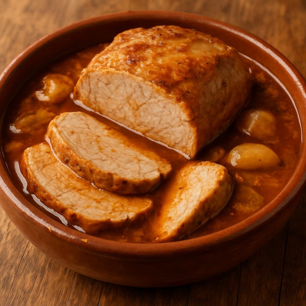 Entree: Spain – Madrid & Castile – Lomo de Orza (Pork loin cured and preserved by slow cooking and storing in seasoned pork lard) recipe