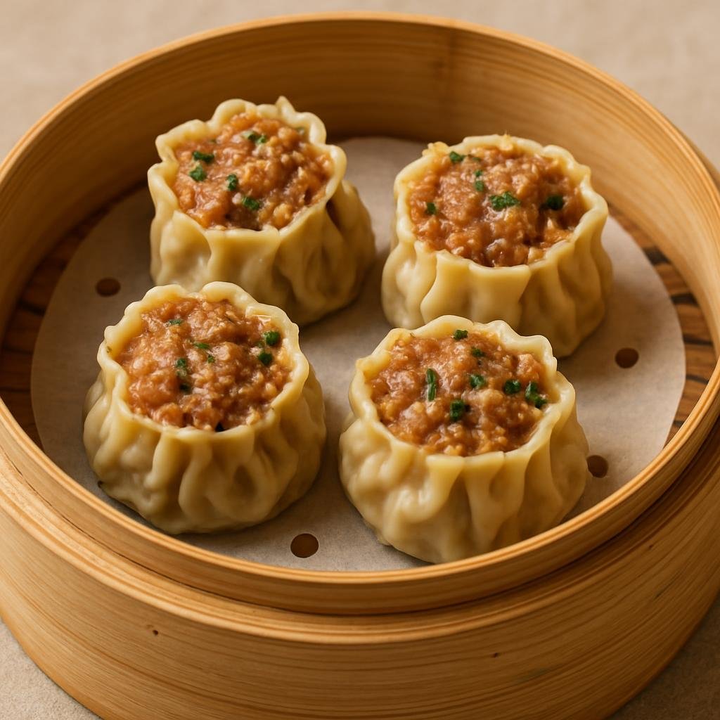 Entree: China – Inner Mongolia – 烧卖 ➤ Shāomài (Steamed open-top dumplings filled with seasoned ground lamb and aromatics) recipe
