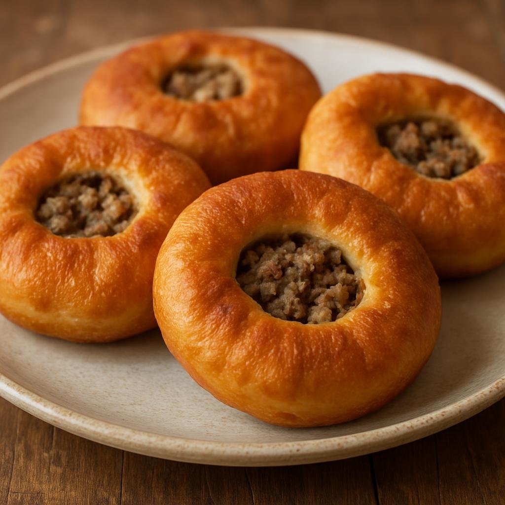 Entree: Russia – Tatar Cuisine – Беляш ➤ Belyash (Yeast-raised fried dough pockets filled with seasoned ground meat) recipe