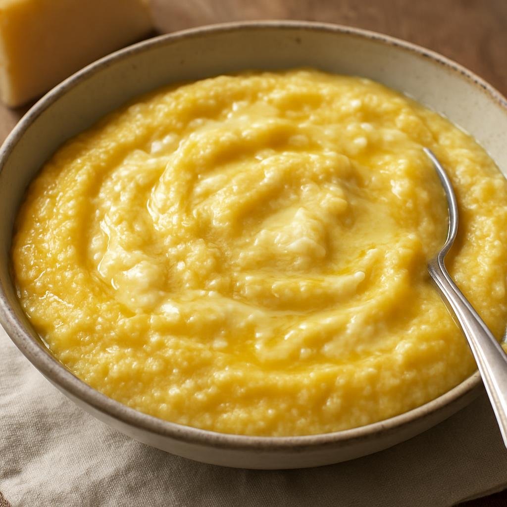 Entree: Italy – Piedmont – Polenta Concia (Creamy coarse-corn porridge enriched and folded with butter and melted mountain cheeses) recipe