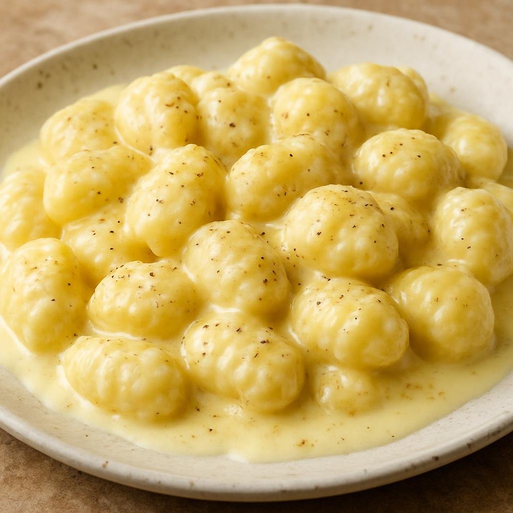 Entree: Italy – Piedmont – Gnocchi alla Bava (Potato gnocchi tossed in a melted Fontina and butter sauce until creamy and gooey) recipe