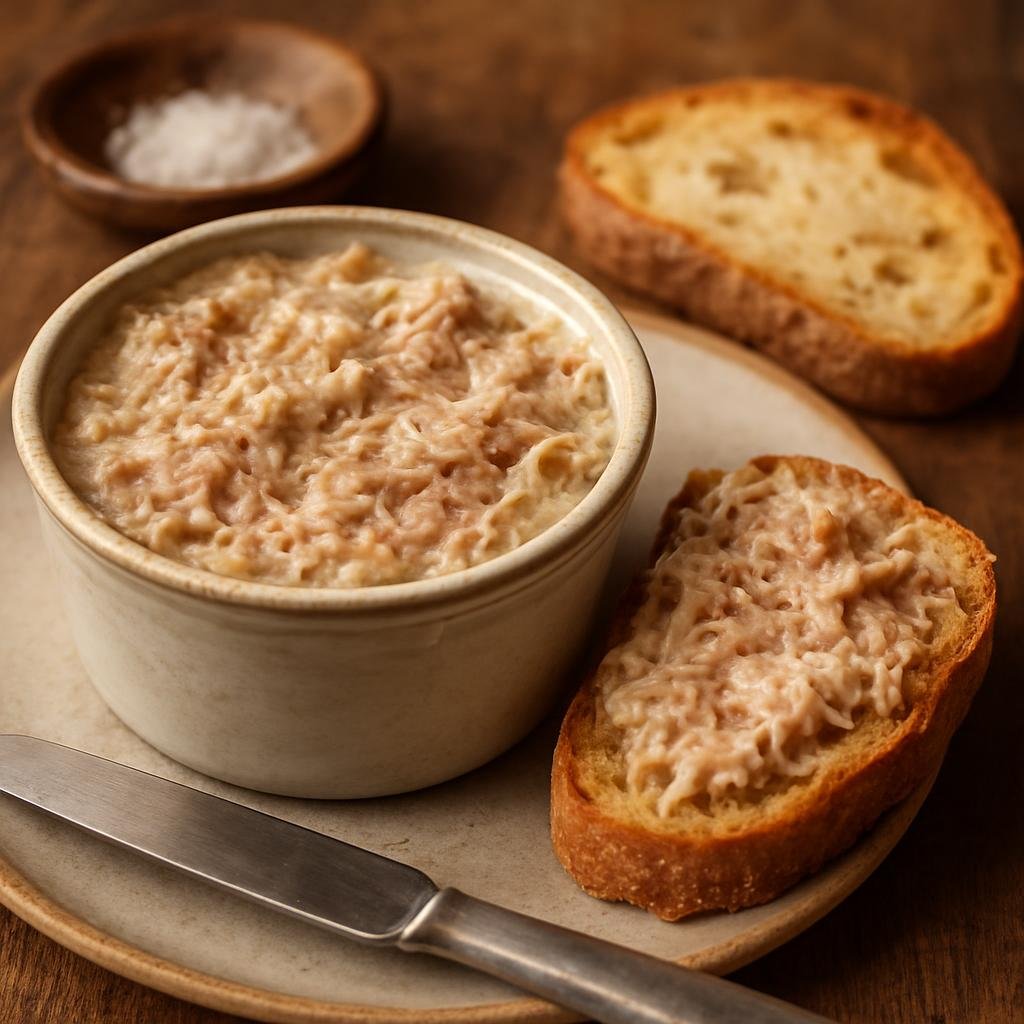 Entree: France – Loire Valley – Rillettes de Tours (Slow-cooked shredded pork preserved and packed in fat, served as a rich pork spread) recipe