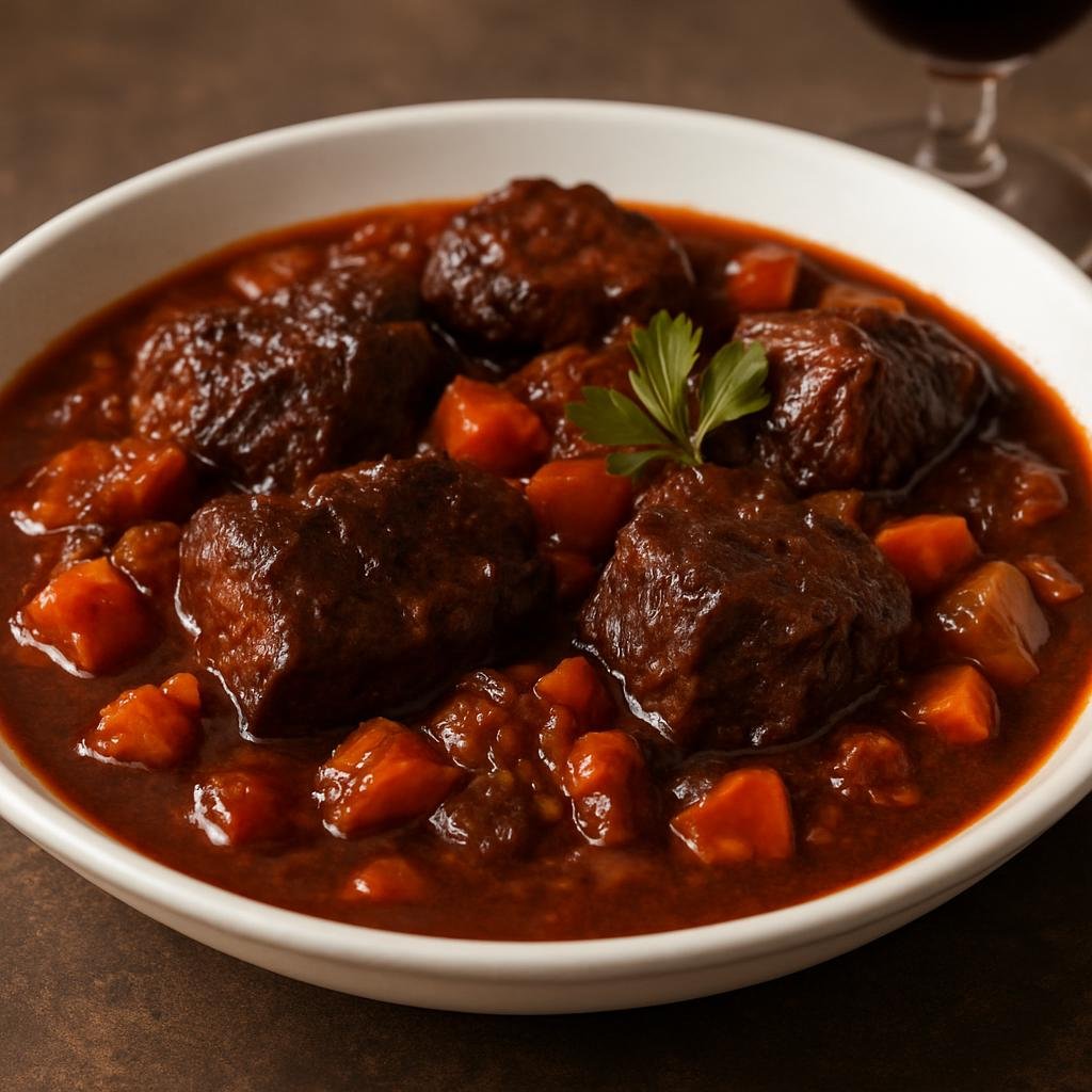 Entree: Spain – Navarre – Estofado de Toro (Slow-braised bull stew cooked in red wine and aromatic vegetables) recipe