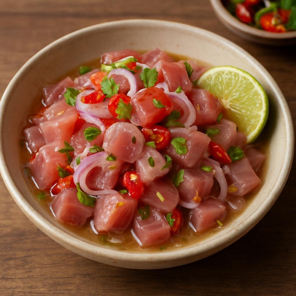 Entree: Indonesia – Maluku – Gohu Ikan (Raw marinated tuna salad dressed with lime, shallots, and chilies) recipe