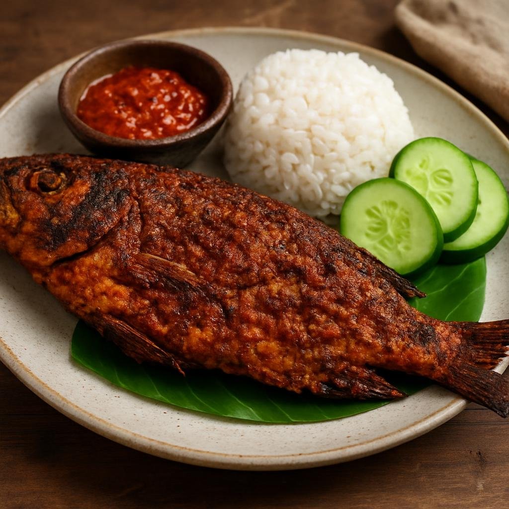 Entree: Indonesia – Maluku – Ikan Asar (Maluku-style smoked or grilled whole fish marinated in a warm spice paste) recipe