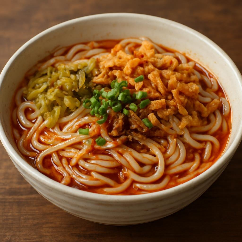 Entree: China – Jiangxi – 南昌米粉 ➤ Nánchāng mǐfěn (Tossed rice noodle dish from Nanchang dressed in a savory-spicy sauce with pickles and crunchy toppings) recipe