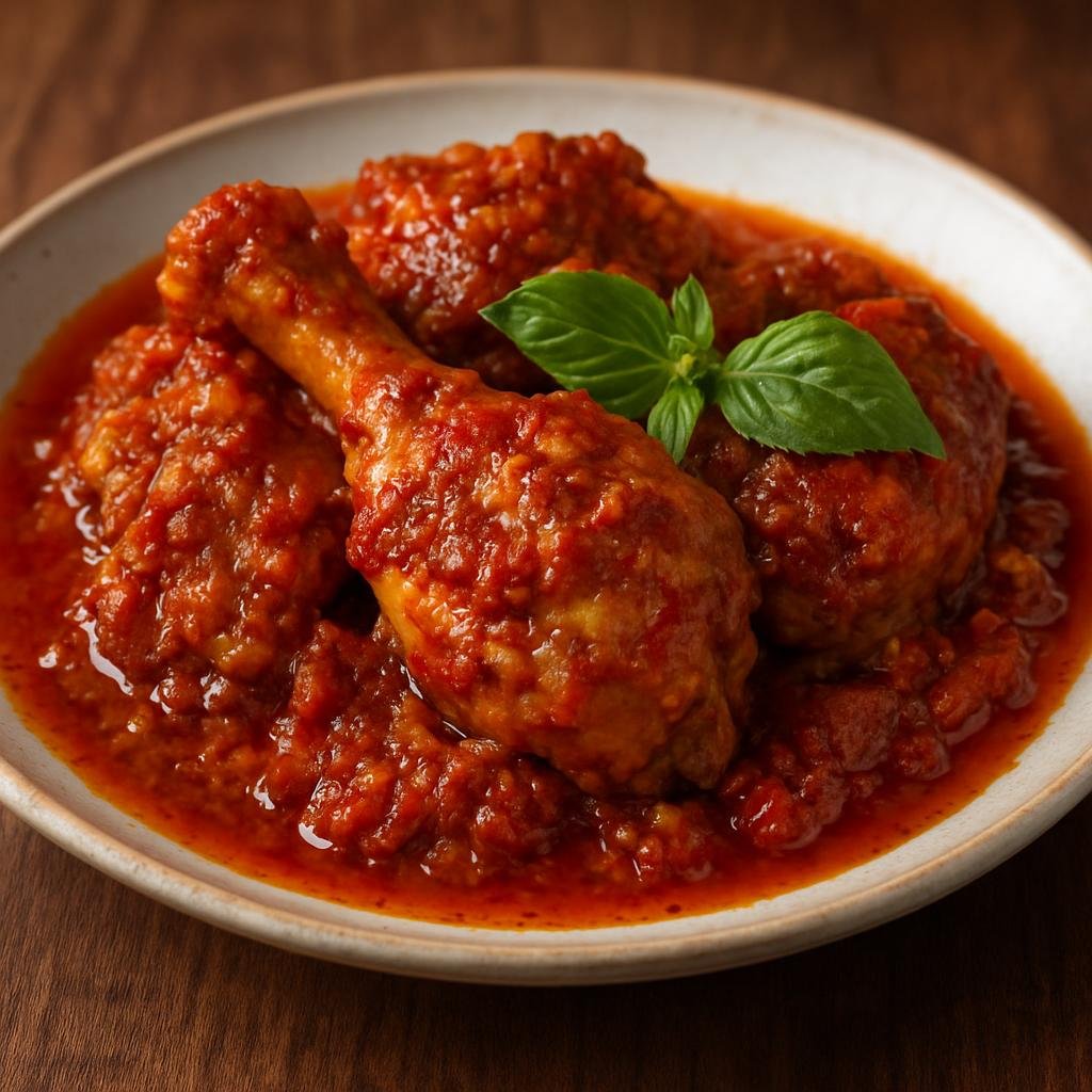 Entree: Indonesia – Manado / North Sulawesi – Ayam Rica-Rica (Fiery Manado-style chicken simmered in a hot chilli, shallot, and garlic sambal) recipe