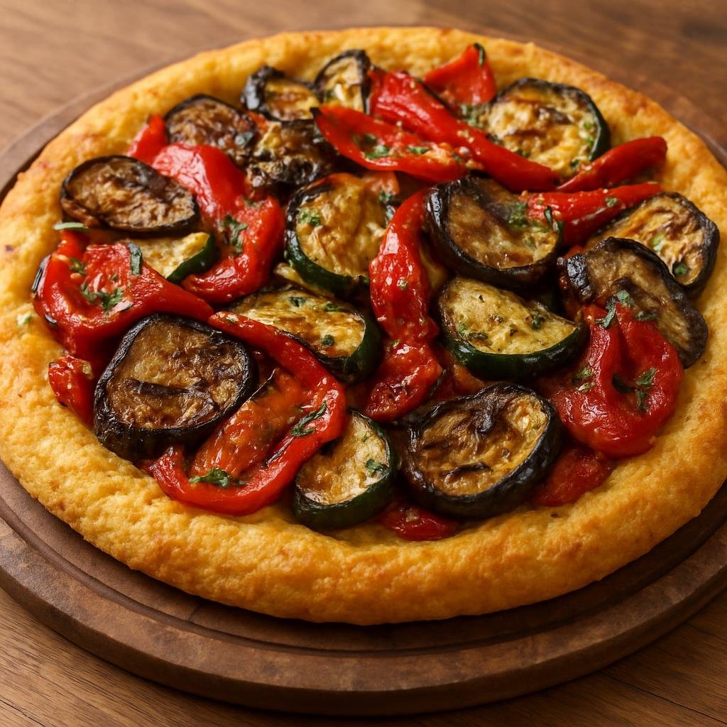 Entree: Spain – Valencia – Coca de Dacsa (Cornmeal flatbread from Valencia typically topped with roasted vegetables) recipe