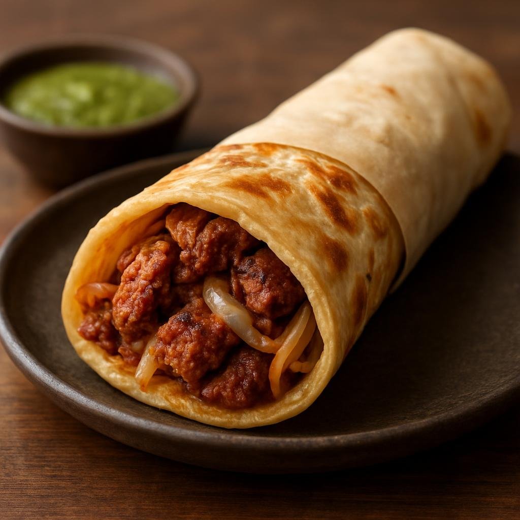 Entree: India – Indian Street Food Classics – কাঠি রোল ➤ Kathi Roll (Spiced grilled meat and onions rolled inside a flaky paratha flatbread as a street-food wrap) recipe