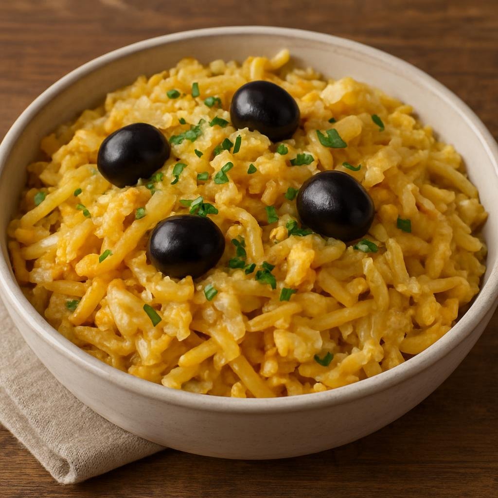Entree: China – Macau – Bacalhau à Brás (Shredded salted cod tossed with thin fried potatoes and scrambled eggs, garnished with olives and parsley) recipe