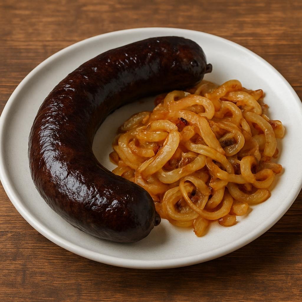 Entree: France – Lyonnais – Boudin Noir (Classic French blood sausage made with pork blood, fat, onions, and breadcrumbs) recipe