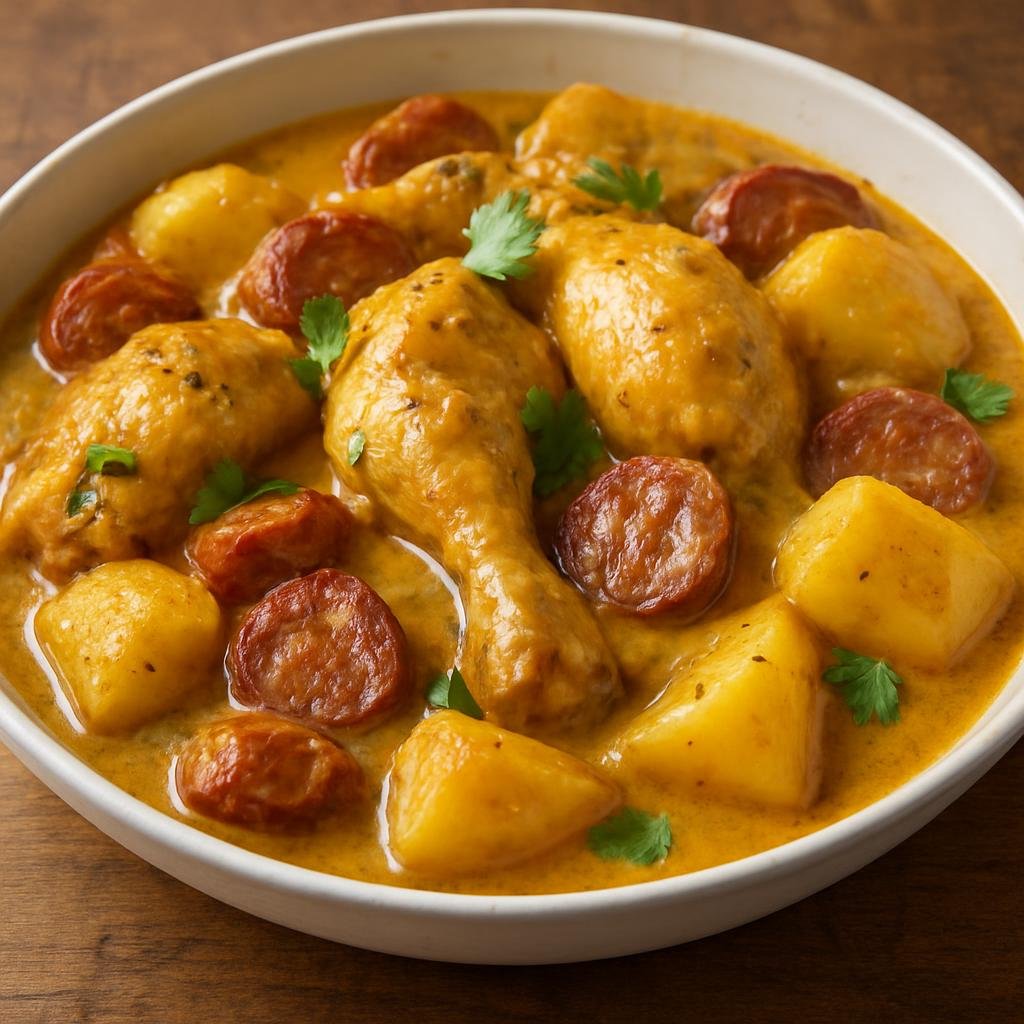 Entree: China – Macau – 葡國雞 ➤ Púguó jī (Macanese chicken stewed in a curry and coconut sauce with potatoes and chouriço) recipe