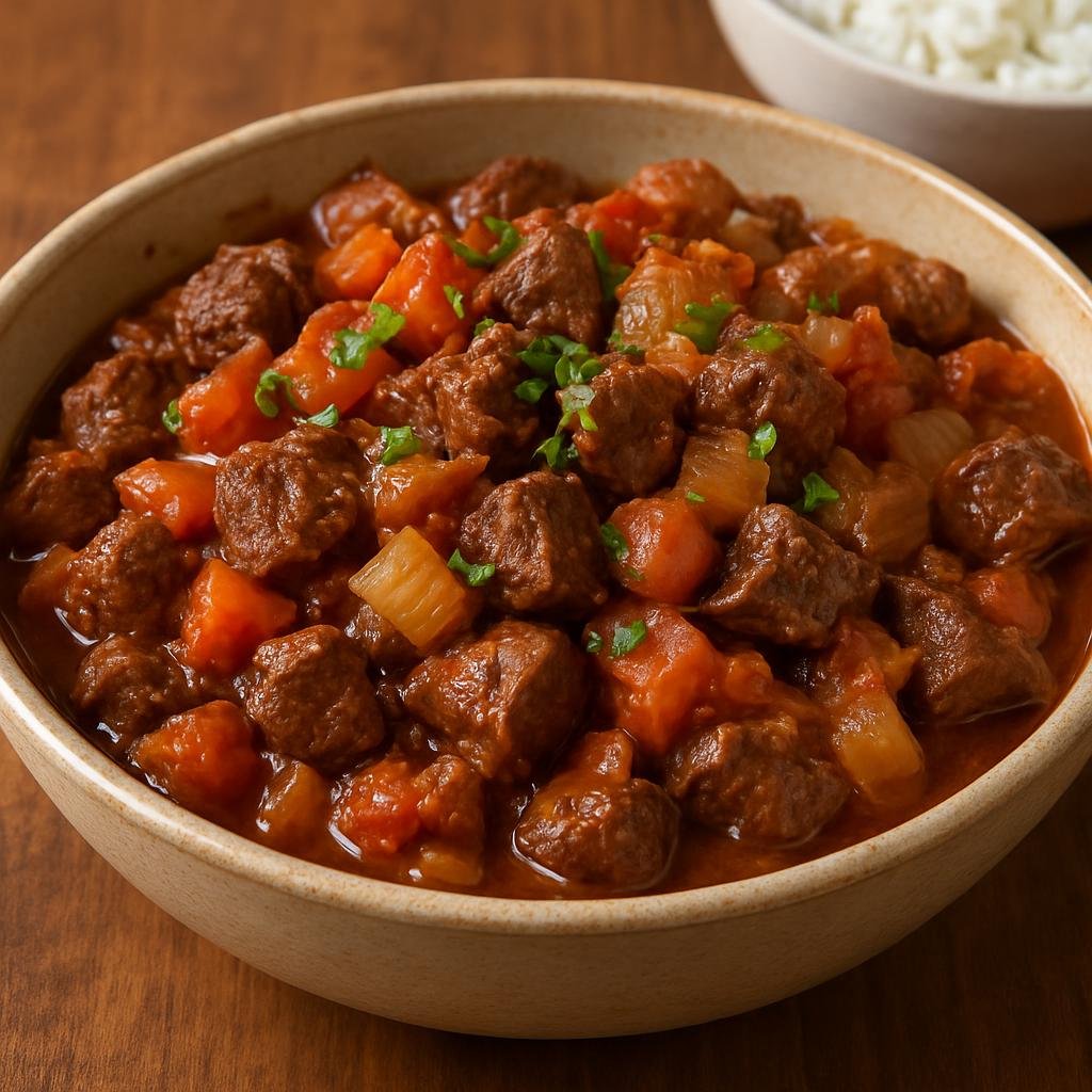 Entree: Brazil – Sao Paulo – Picadinho (Brazilian sautéed diced beef with onions, garlic, and tomatoes) recipe