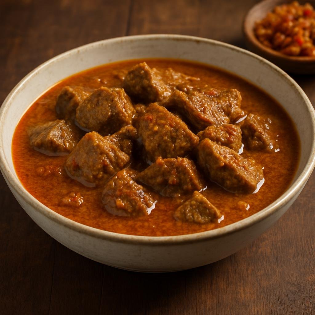 Entree: Indonesia – Padang / Minangkabau – Kalio Daging (Slowly cooked spicy beef in a rich, slightly soupy coconut and spice gravy from Padang) recipe