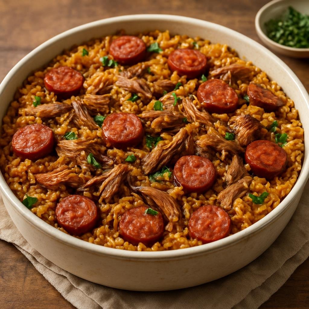 Entree: Brazil – Sao Paulo – Arroz de Pato (Baked duck and rice casserole cooked with smoked sausage and aromatic broth) recipe
