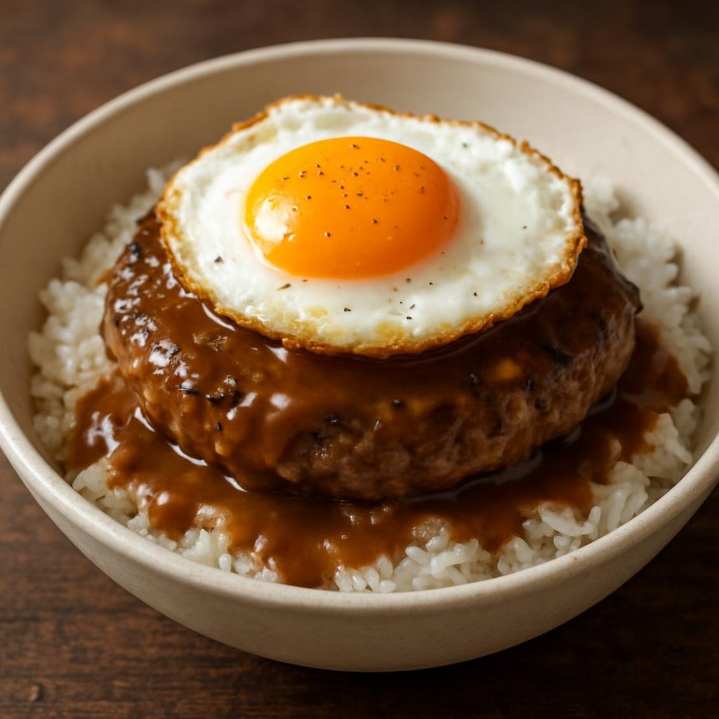 Entree: United States – Hawaii – Loco Moco (Hearty Hawaiian rice bowl topped with a seasoned hamburger patty, fried egg, and savory brown gravy) recipe