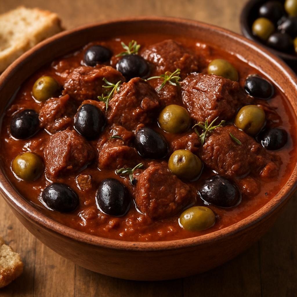 Entree: France – Provence – Gardianne de Taureau (Slow-braised Provençal bull stew with red wine, aromatics, and olives) recipe
