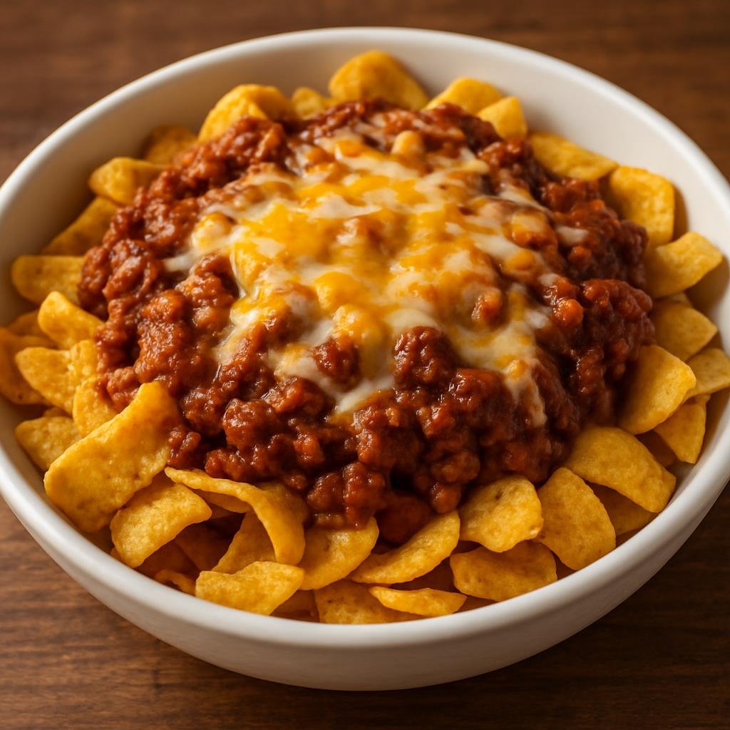 Entree: United States – New Mexico – Frito Pie (Open-faced chili and cheese served over corn chips) recipe