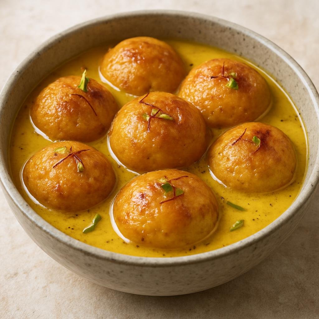 Entree: India – Madhya Pradesh – मावा बाटी ➤ Mawa Bati (milk dumplings in saffron-cardamom syrup) recipe