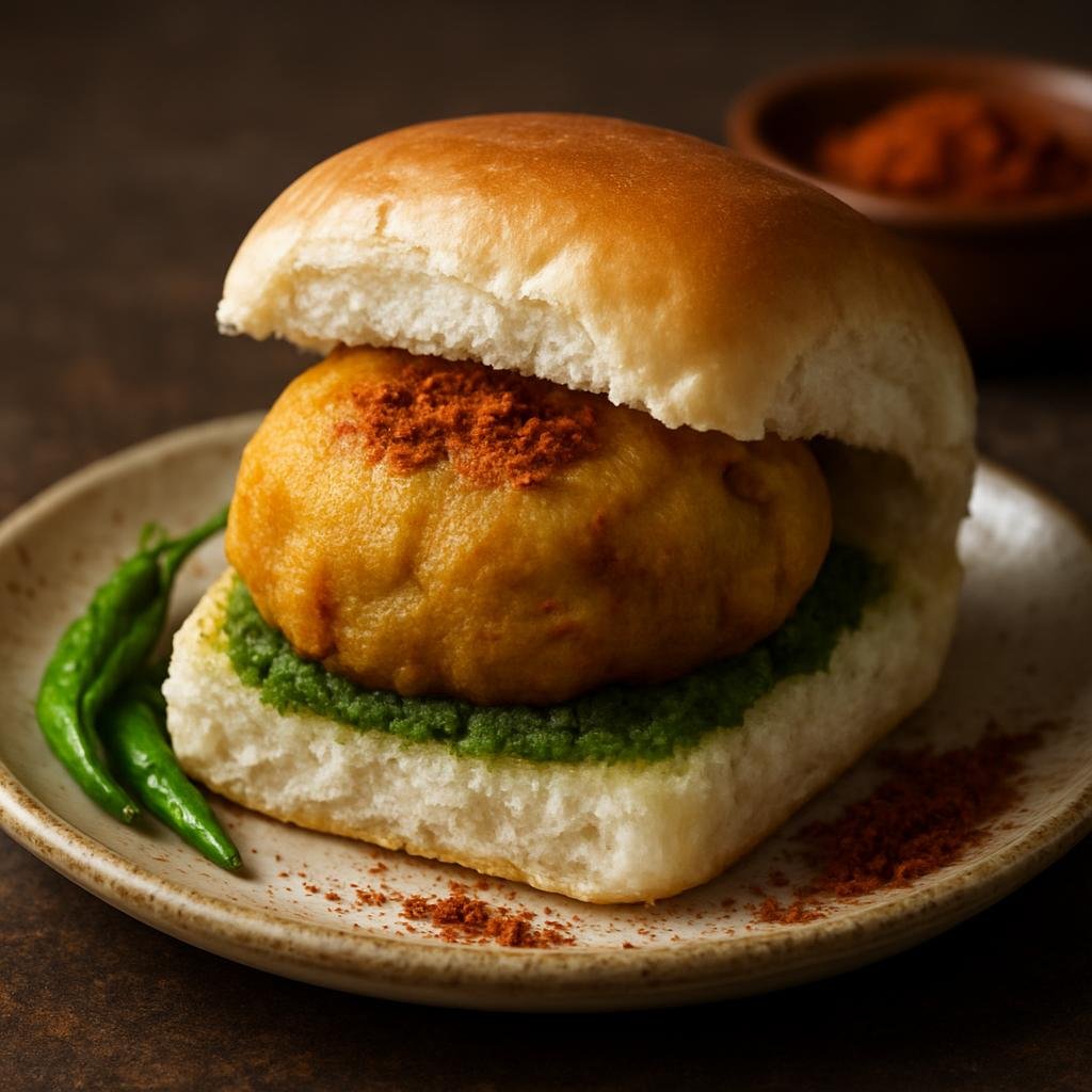 Entree: India – Maharashtra – वडा पाव ➤ Vaḍā Pāv (Spiced mashed potato fritter served inside a soft bread roll) recipe
